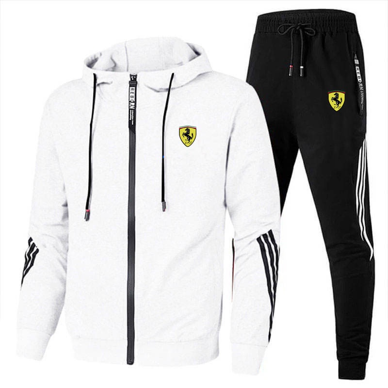 ใหม่ Ferrari ชุดวอร์ม เสื้อแจ็กเก็ต มีซิป + กางเกงกีฬา เสื้อผ้าฟิตเนส สองชิ้น สําหรับผู้ชาย