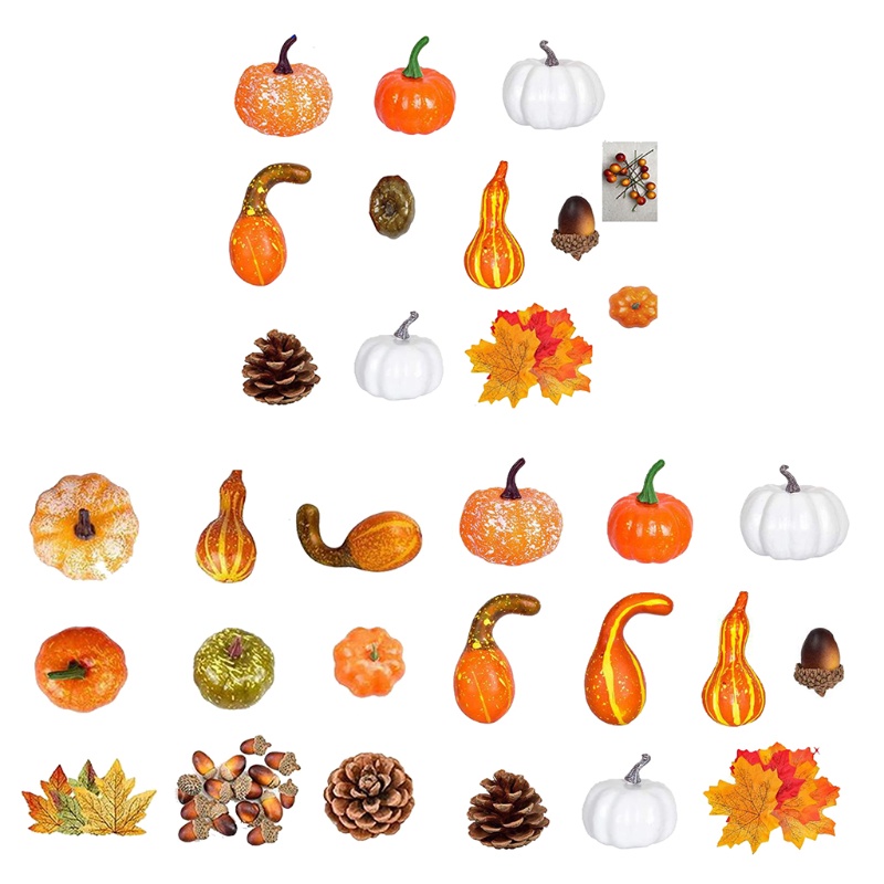 YU ฟักทองประดิษฐ์ Maple ใบ Pine Cones Acorns ชุดผักฟักทองปลอม