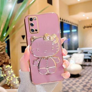 เคสมือถือ แบบนิ่ม ลายคิตตี้ 3D พร้อมกระจก สีทอง สําหรับ Vivo V2022 V2023 V2026 V2027 V2028 V2029 V2032 V2033 1718 1716 1714