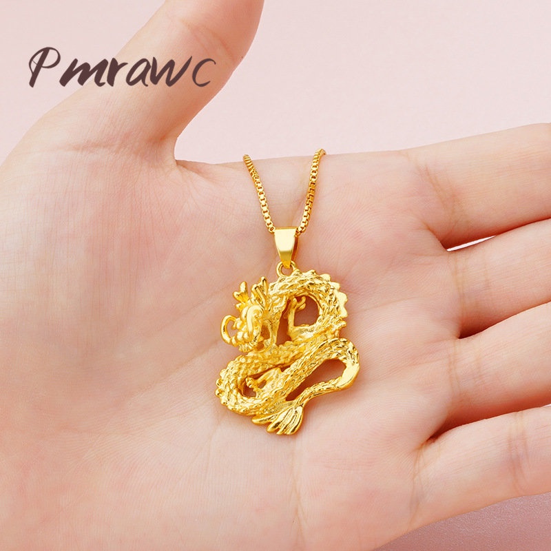 Pmrwc | Au999 จี้มังกรแข็งสีทอง Unisex ไม่มีสีซีดจาง FS1025