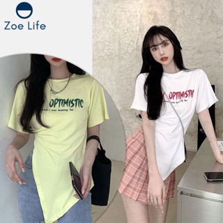 พร้อมส่ง เสื้อแขนสั้นแบบไม่สม่ำเสมอ เสื้อยืดคอกลมผ้านิ่มใส่สบาย ลายแฟชั่นวินเทจ