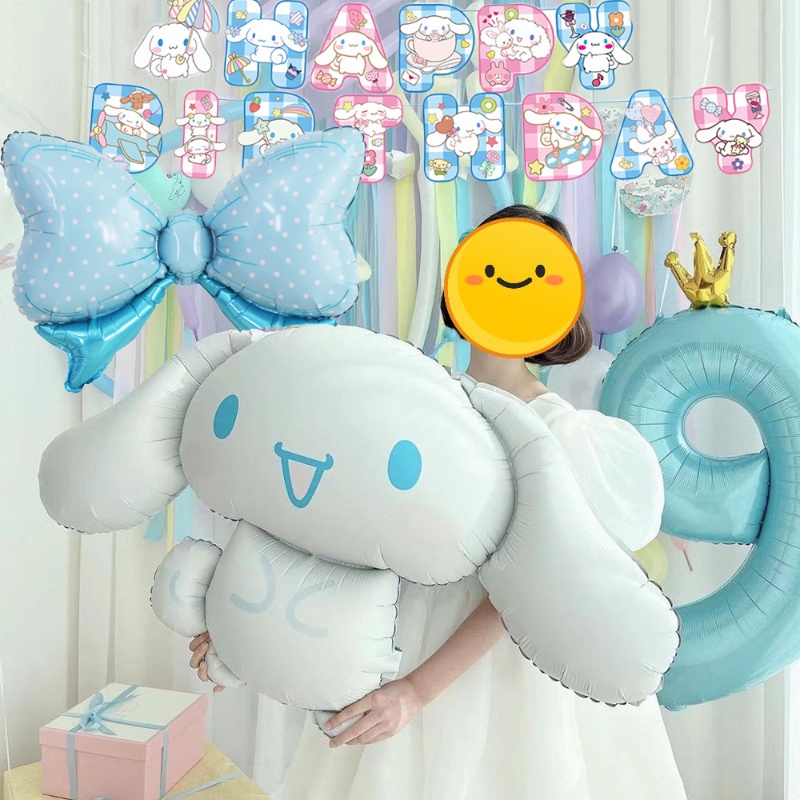 SANRIO ลูกโป่ง ประดับโบว์ สีชมพู สีฟ้า สําหรับตกแต่งปาร์ตี้วันเกิด