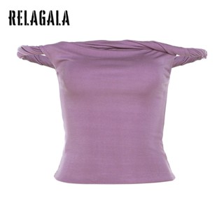 Relagala เสื้อยืด แขนกุด เปิดไหล่ เปิดหลัง เซ็กซี่ สีพื้น แฟชั่นใหม่ สําหรับผู้หญิง 2023