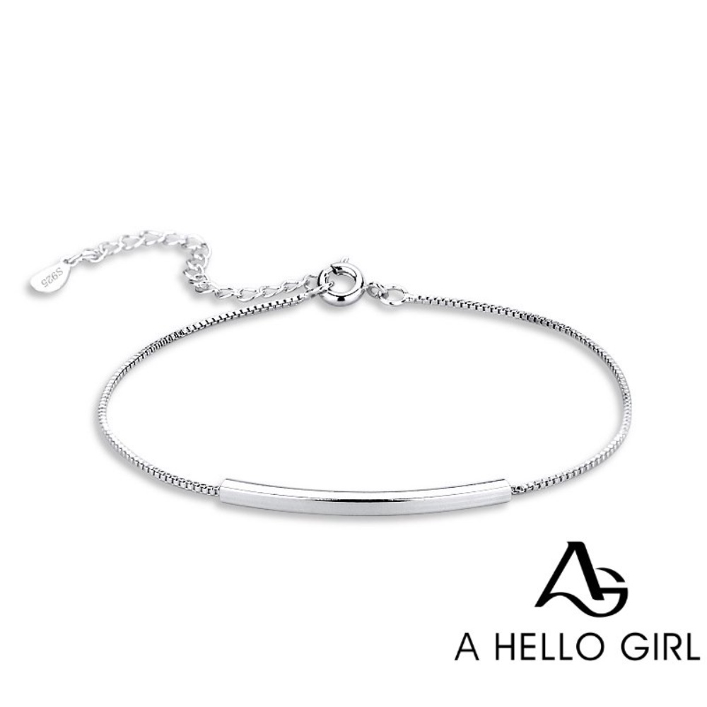 A HELLO GIRL สร้อยข้อมือ จี้สี่เหลี่ยมผืนผ้า สีเงิน เรียบง่าย ปรับได้ เครื่องประดับแฟชั่น สําหรับผู้หญิง
