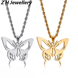 Z H เครื่องประดับ สร้อยคอ สเตนเลส ชุบ 18K จี้ผีเสื้อ ของขวัญวันวาเลนไทน์ มินิมอล แฟชั่นคู่รัก สําหรับผู้ชาย และผู้หญิง