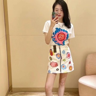 LV cartoon printed retro color skirt