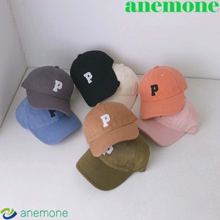 Anemone หมวกแก๊ปลําลอง ผ้าฝ้าย พิมพ์ลายตัวอักษร P Snapback เข้ากับทุกการแต่งกาย สไตล์เกาหลี สําหรับเด็ก