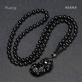 Asaka ธรรมชาติ Obsidian Pixiu จี้ ผู้ชายและผู้หญิง สร้อยคอคริสตัลธรรมชาติ จี้คู่ เครื่องประดับ