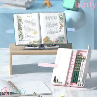 Lanfy กล่องดินสอ ขาตั้งหนังสือ แบบพกพา น้ําหนักเบา พับได้ อุปกรณ์สํานักงาน ชั้นวางหนังสือ ชั้นวางหนังสือ สมุดวาดภาพ ที่วางหนังสือ