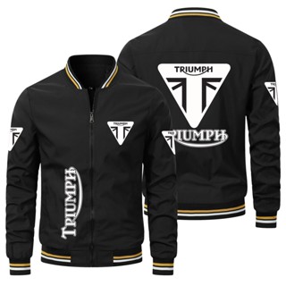 Triumph เสื้อแจ็กเก็ตโลโก้รถจักรยานยนต์ ขนาดใหญ่ แบบบาง สําหรับผู้ชาย 2023