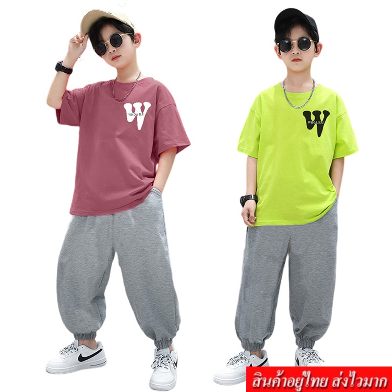 COCO ชุดเซ็ต 2 ชิ้น เสื้อคอกลมแขนสั้น+กางเกงขายาว สีสด รุ่น A8200