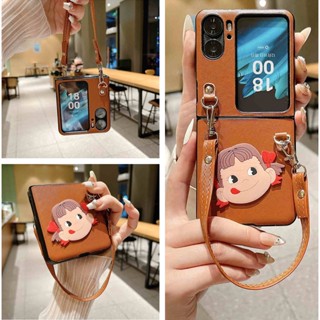 OPPO Find N2 Flip เคสโทรศัพท์มือถือหนัง ฝาพับ ลายการ์ตูนผู้หญิงน่ารัก 3D พร้อมสายคล้องมือ หรูหรา