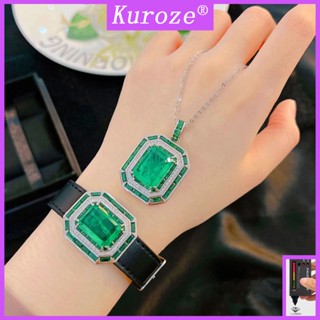 Kuroze สร้อยคอ จี้มรกต หรูหรา พร้อมผ้าฝ้าย สีเขียว คริสตัล ไม่ซ้ําใคร เพชรสีเขียว สายรัดข้อมือ สร้อยข้อมือ