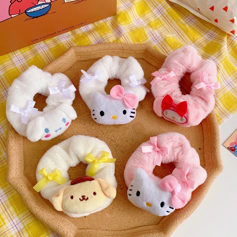 ยางรัดผม ผ้ากํามะหยี่ขนนิ่ม ลายการ์ตูน Sanrio Kawaii Sanrio Kuromi Cinnamoroll MyMelody KT น่ารัก ของขวัญสําหรับเด็ก