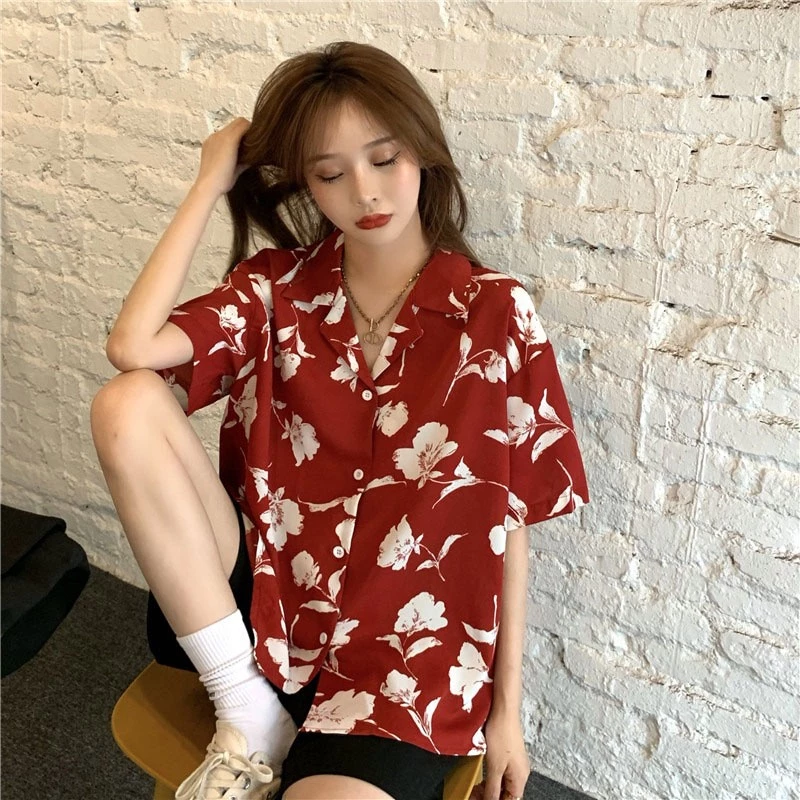 เสื้อเชิ้ตฮาวายแขนสั้นลายดอกวินเทจ สำหรับผู้หญิง thumbnail 7