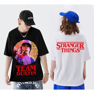 เสื้อ Stranger Things Dustin แขนสั้น ผู้หญิง เสื้อยืดสตรีท เสื้อยืด เสื้อยืดเท่ ผู้ชาย เสื้อยืด oversize คอกลม