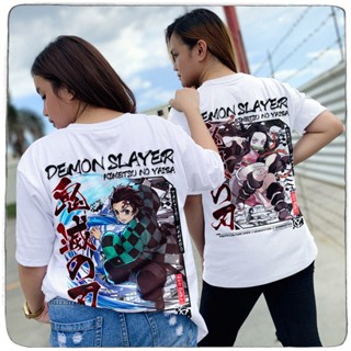 เสื้อยืดผ้าฝ้ายพิมพ์ลายManga Tees Demon Slayer white shirt unisex anime men t-shirt trendy Streetwear tops