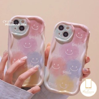 เคสโทรศัพท์มือถือแบบนิ่ม กันกระแทก ลายหน้ายิ้มน่ารัก 3D ขอบโค้ง สีวาว สําหรับ IPhone 12 13 11 14 Pro Max XR X 7 8 6s 6 Plus XS Max SE 2020