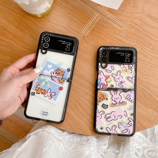 เคสโทรศัพท์มือถือแบบแข็ง ใส ฝาพับ ลายกระต่าย MuZik Tiger สีชมพู หรูหรา สําหรับ Samsung Galaxy Z Flip 4 3 5G Z Flip 3 Flip4