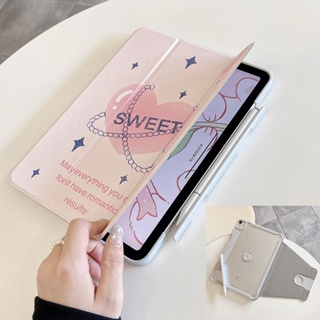 เคสอะคริลิคแข็ง ลายหัวใจ พร้อมช่องใส่ดินสอ สําหรับ IPad 5 6 7 8 9 10 Air Air2 Air4 Air5 10.9 นิ้ว Pro11 Pro12.9 2018 2020 2021 2022