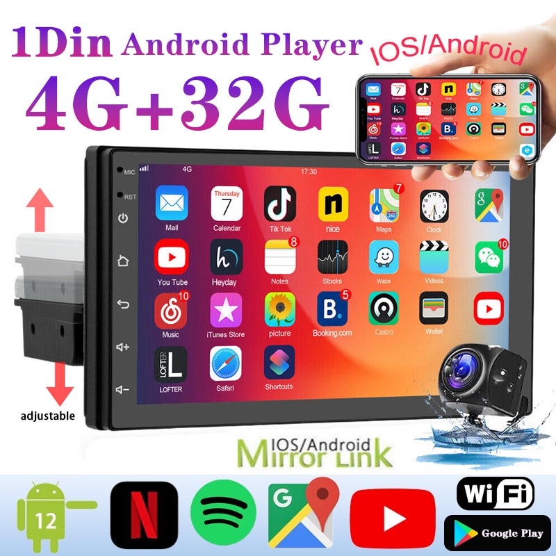 เครื่องเล่นวิทยุ 1din Android 12 7 9 10 นิ้ว Android หน้าจอสัมผัส พร้อม GPS นําทาง บลูทูธ FM กระจกสเตอริโอ เชื่อมต่อ Android เครื่องเล่นรถยนต์