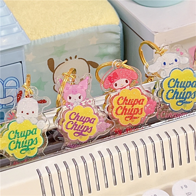 Sanrio x Chupa Chups พวงกุญแจ จี้อะคริลิคใส สีทอง