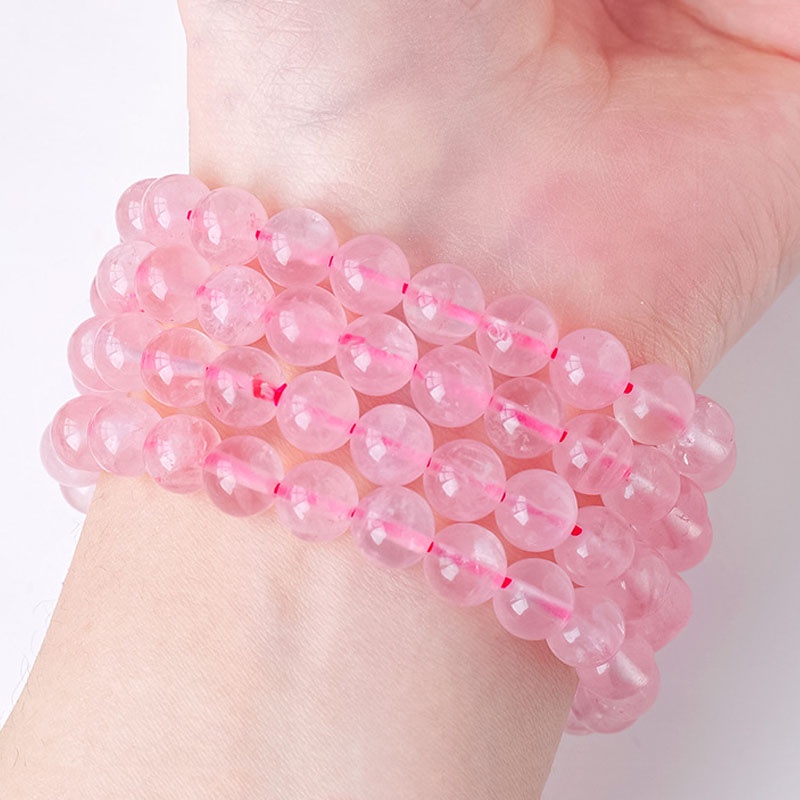สร้อยข้อมือ ประดับลูกปัดคริสตัล สีชมพูธรรมชาติ สําหรับผู้หญิง กําไลลูกปัด ลูกปัดหิน กำไลหิน กำไลหิน