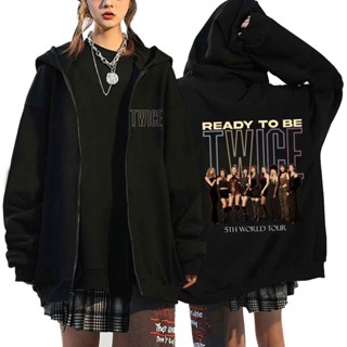 เสื้อแจ็กเก็ตกันหนาว มีฮู้ด แต่งซิป ลาย Kpop TWICE READY TO BE สําหรับผู้ชาย และผู้หญิง