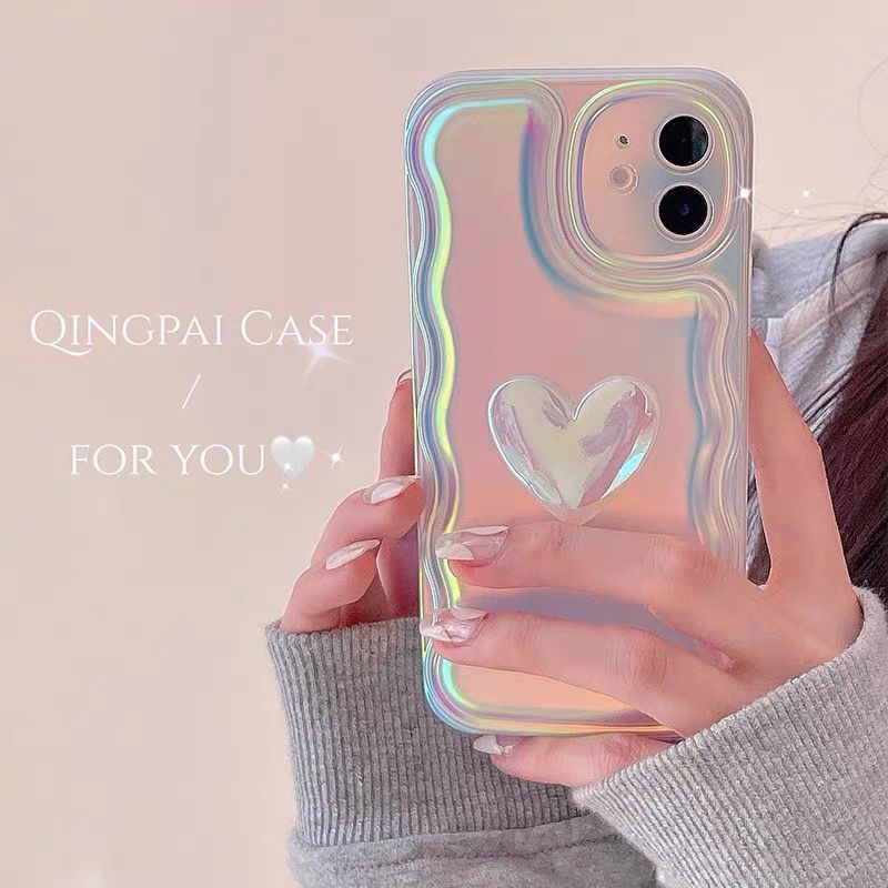 Laser Stereo Heart Phone Case For  iPhone 13/12Promax Apple 11 Phone Case Xs/XR Female Xsmax Drop-Resistant