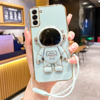 เคสโทรศัพท์มือถือ ซิลิโคน ลายการ์ตูนนักบินอวกาศ 6D พร้อมขาตั้ง และสายคล้อง สําหรับ Motorola Moto G13 G42 G50 G52 G53 G60 G73 EDGE 20 E7 G9 Plus