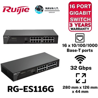 COINSคืน15%⚡FB9JMZV6⚡ RUIJIE RG-ES116G 16-PORT 10/100/1000MBPS UNMANAGED NON-POE SWITCH รับประกัน 3ปี