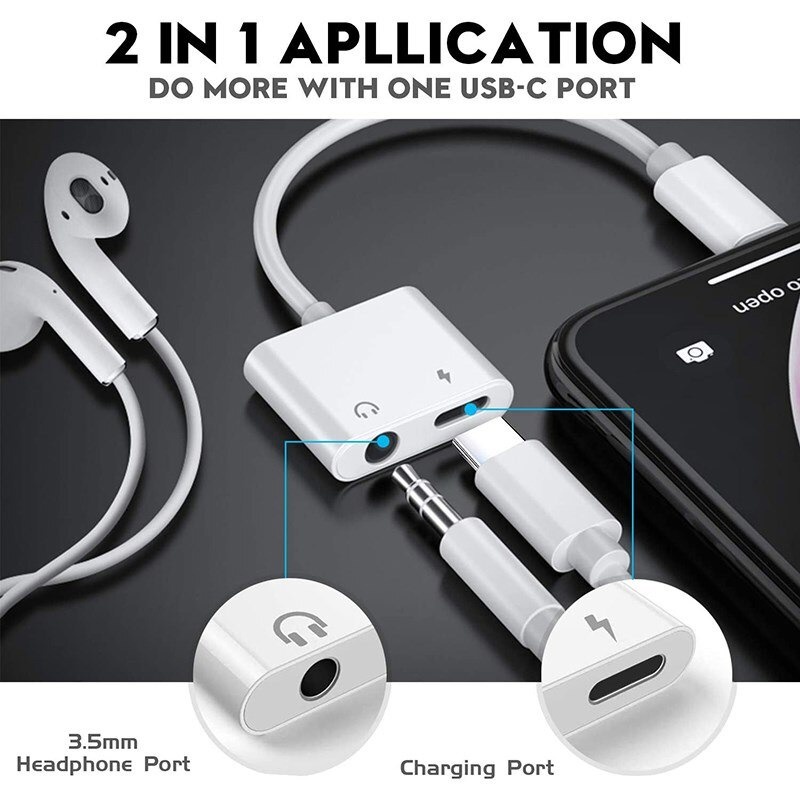 2 in1แจ็คอะแดปเตอร์หูฟัง สายแปลงต่อหูฟังหรับไอโฟน Adapter USB C ถึง Aux 3.5มม. สายแปรงหูฟังแปลงชาร์จ