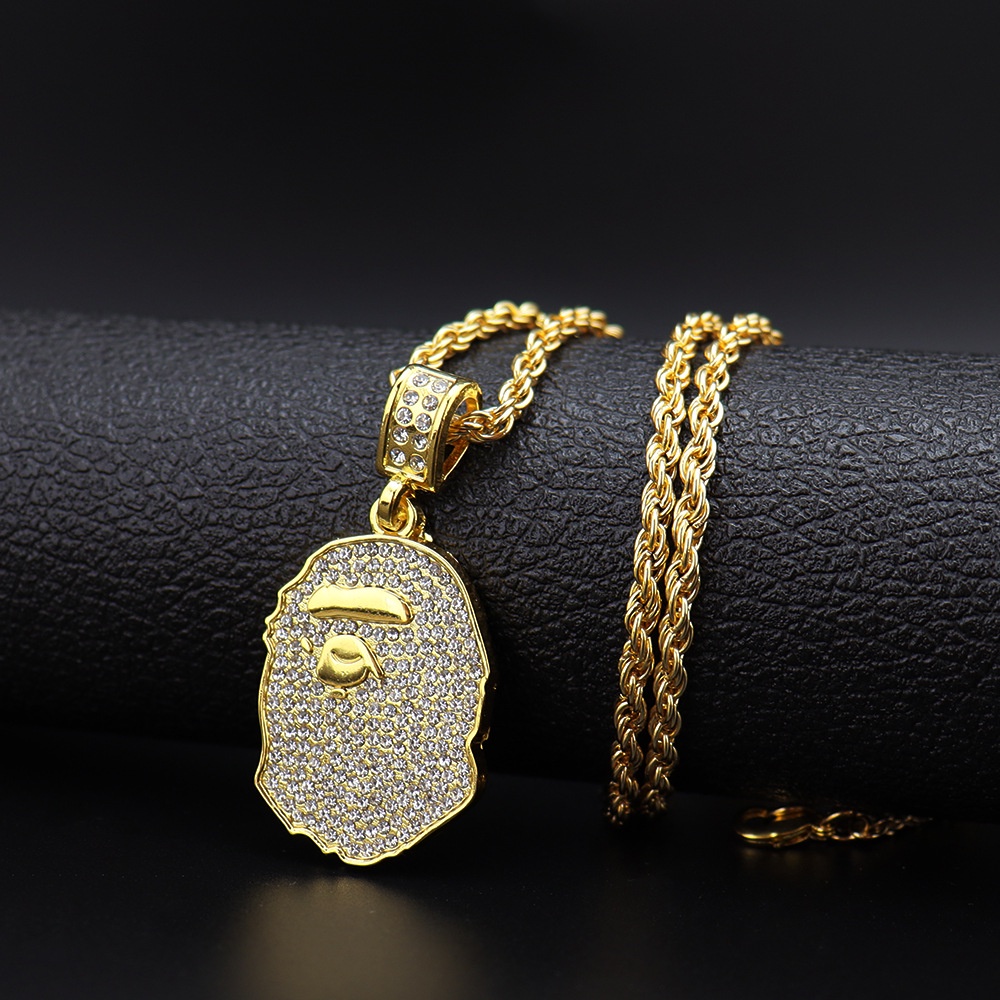 สร้อยคอฮิปฮอป chris Brown Same Style Diamond Ape Head bape hiphop
