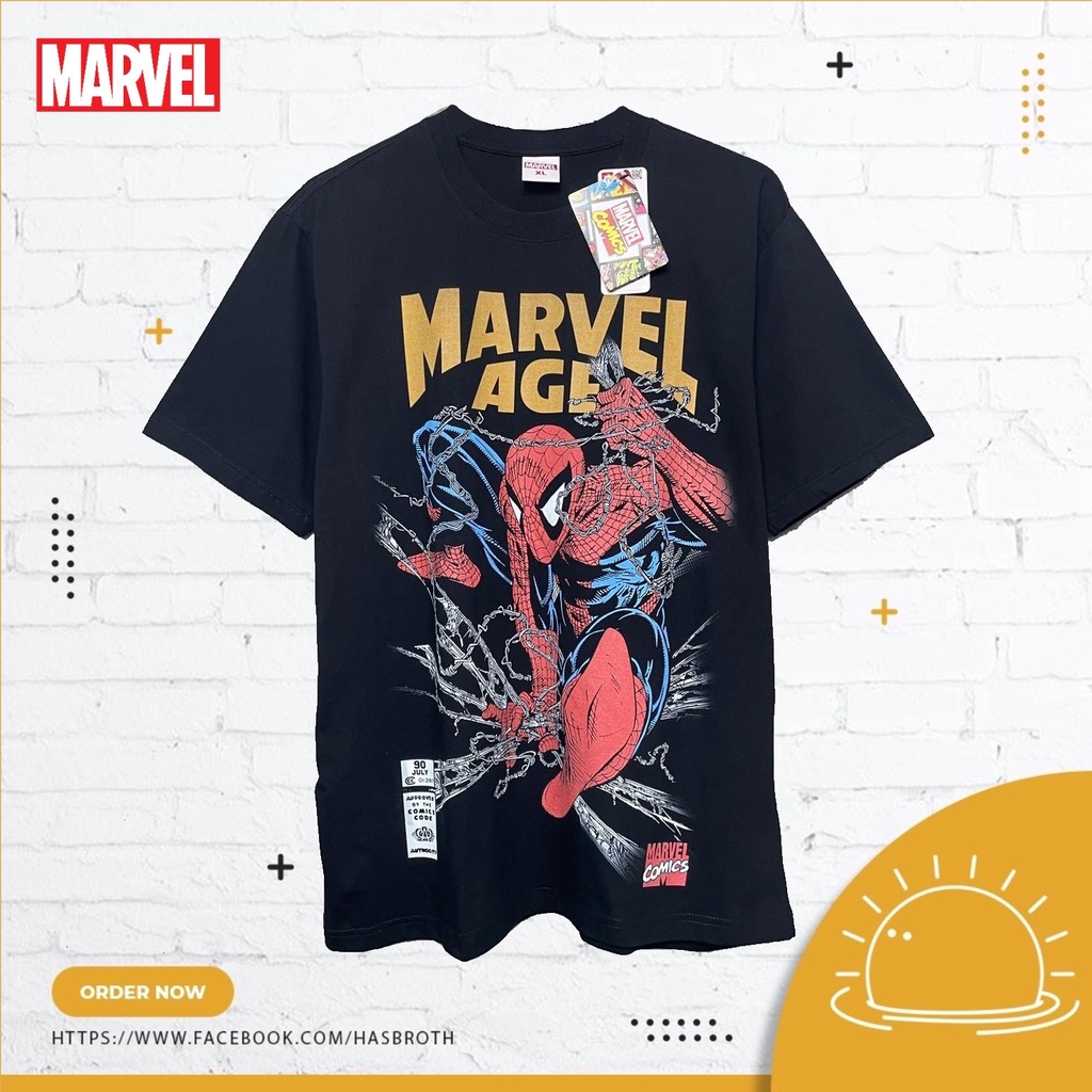 Marvel Comics T-Shirt MX-001- Marvel AgenSpider-Man size XXL (Black) Cotton 100% แขนสั้น