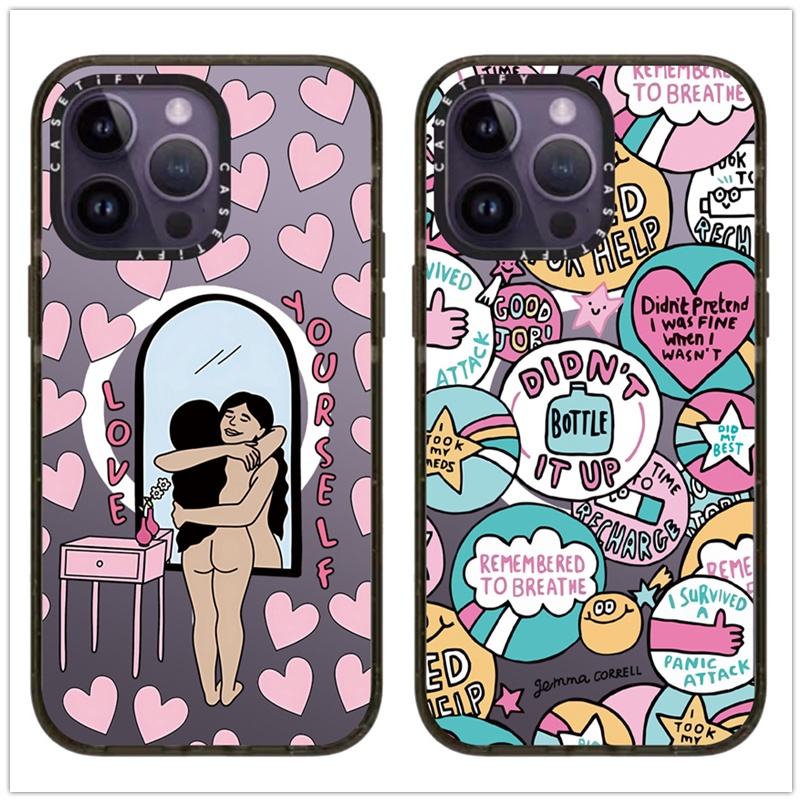 Casetifg Love Myselfรูปแบบกันกระแทกแม่เหล็กชาร์จเคสโทรศัพท์พร้อมกล่องสําหรับiPhone 16 12 13 14 15 Pro Max 16 Plusล้างนุ่มด้านข้างซิลิโคนป้องกันปลอกอะคริลิคปกแข็ง