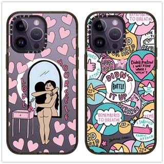 Casetifg เคสโทรศัพท์มือถือ ซิลิโคนแข็ง ใส กันกระแทก ลายแบรนด์ Love Myself พร้อมกล่องชาร์จแม่เหล็ก หรูหรา สําหรับ iPhone 14 11 12 13 Pro Max