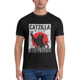 เสื้อยืดลําลอง แขนสั้น พิมพ์ลาย Catzilla Cat Kitty ขนาดใหญ่ เหมาะกับของขวัญ สไตล์วินเทจ