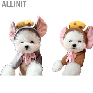 Allinit Pet Warm Outfits Soft Elastic Cute Mouse Ears Cheese Hooded Two Legged Dog Clothes for Puppy  Autumn Winter