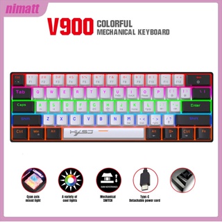 Ni V900bw คีย์บอร์ดเล่นเกม แบบใช้สาย Type-c อินเตอร์เฟส 61 คีย์