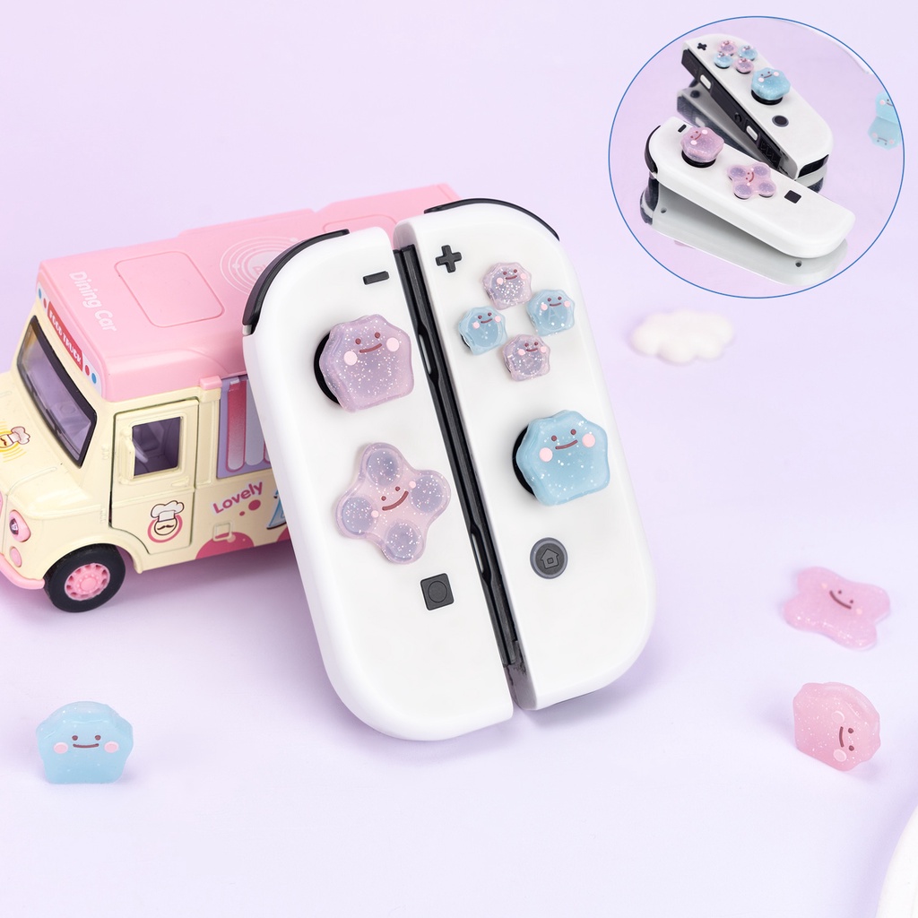 ปุ่มหมวกซิลิโคน Thumb Grips ชุดสําหรับ Nintendo SWITCH/OLED/สวิทช์ 2, ABXY ปุ่มคีย์สติกเกอร์จอยสติ๊กฝาครอบหมวก