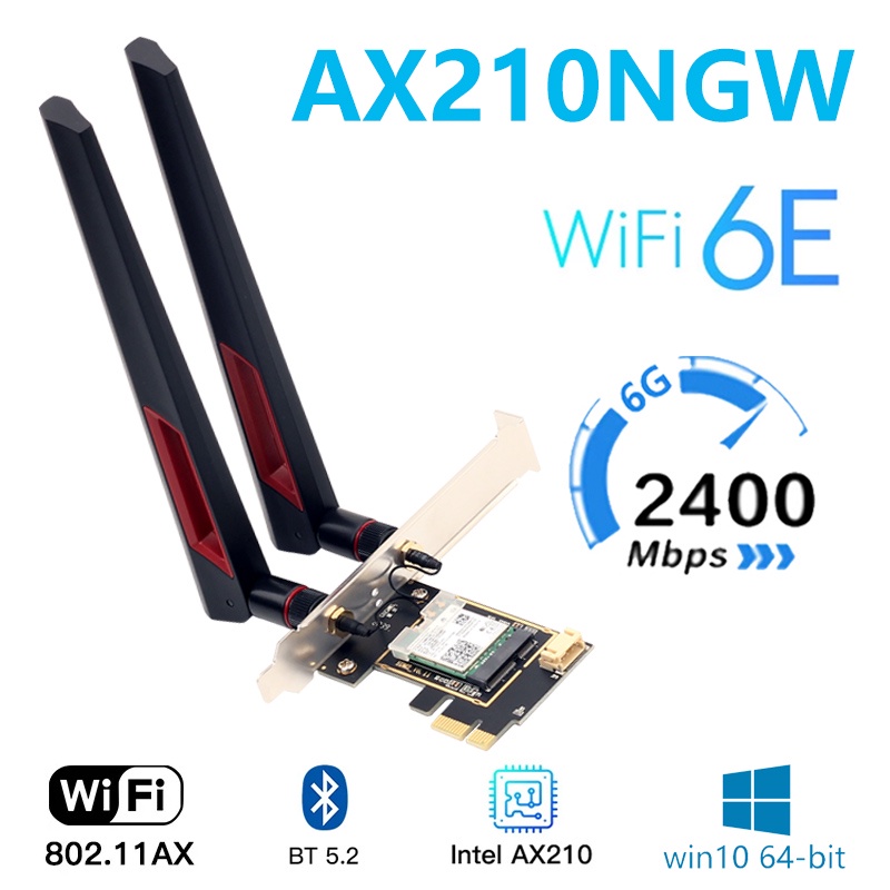 Tri band Intel AX210 ไร้สาย AX210PCIE 5374Mbps 802.11AX ไร้สาย Wi-Fi 6 AX200 เหมาะสําหรับ Intel 8265