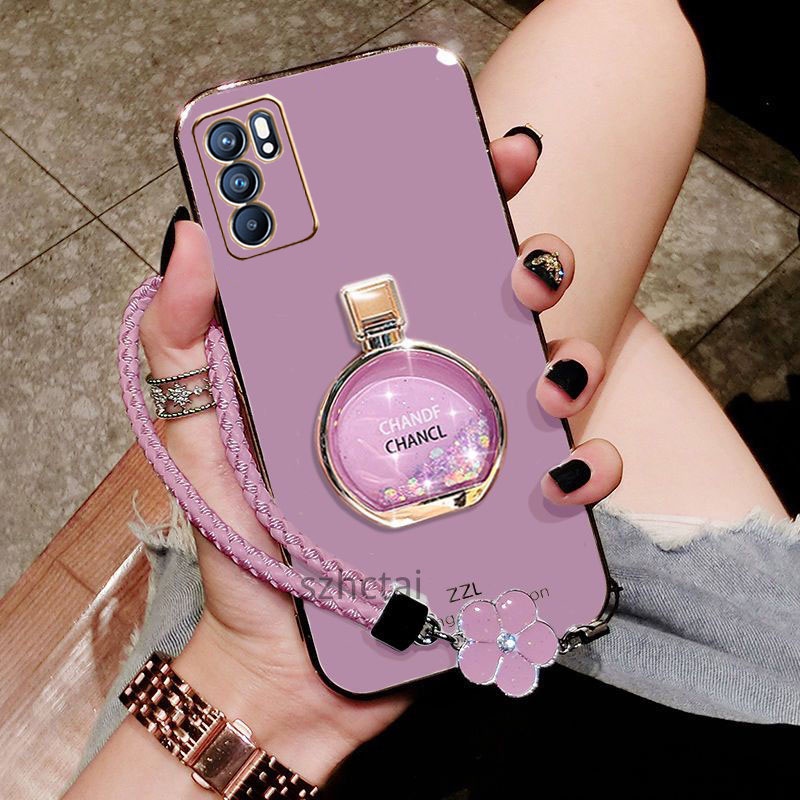 เคส oppo reno 6 reno 6 z 5g ขวดน้ําหอม กลิตเตอร์ ที่วางเพชร หรูหรา ชุบไฟฟ้า เคสโทรศัพท์แบบนิ่ม พร้อมสายคล้อง oppo reno 6 reno 6 z 5g