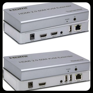 สายเคเบิลเครือข่าย 60M 4K 60hz HDMI 2.0 Extender KVM Extension By Cat 5e 6 RJ45 TX RX รองรับหน้าจอสัมผัส TV Out USB เมาส์ คีย์บอร์ด