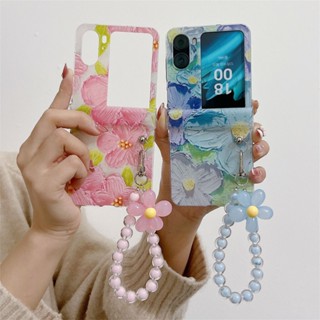 Luken เคสโทรศัพท์มือถือ ฝาพับ ลายดอกไม้น่ารัก 3D สีน้ํามัน พร้อมสายคล้องมือ สําหรับ OPPO Find N2 Flip FindN2