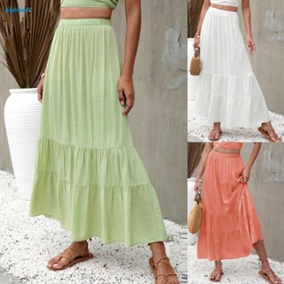 【HODRD】Womens Soild Color Skirt with High Waist and Beautiful Ruffles for Your Summer Fashion Collection【Fashion】