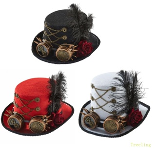 Treeling Steampunk หมวกด้านบน สําหรับผู้ชาย พร้อมแว่นตา Steampunk หมวก Steampunk Time Traveler Hat