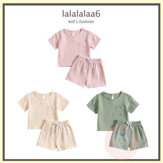 Laa6- เสื้อแขนสั้น พร้อมกางเกงขาสั้น สีพื้น แฟชั่นฤดูร้อน 2 ชิ้น