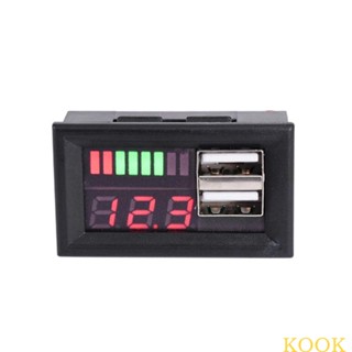 Kook เครื่องวัดแรงดันไฟฟ้า 12V Dual USB Dgtal โวลต์มิเตอร์ เอาท์พุต 5V ติดตั้งง่าย สําหรับรถมอเตอร์ไซด์