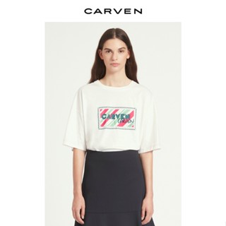 Carven เสื้อยืด ผ้าฝ้าย พิมพ์ลายโลโก้ ทรงหลวม สไตล์คลาสสิก เหมาะกับฤดูใบไม้ผลิ และฤดูร้อน สําหรับผู้หญิง