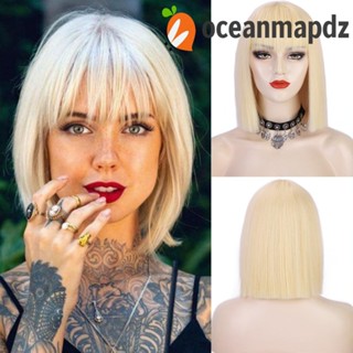 OCEANMAPDZ วิกผมบ๊อบตรง สีน้ําตาล สีชมพู สีดํา ซ่อนได้ ทนความร้อน สําหรับผู้หญิง